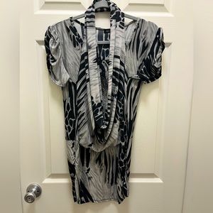 Animal Print Cheetah Shirt with Attached Neck Scarf and Sequin Heart